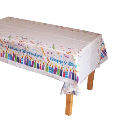 China PE plastic disposable white wedding printed tablecloth children's birthday party supplies happpy birthday plastic PE for sale