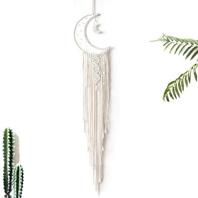 China Creative Gift Woven Study Bedroom Decoration Wall Hanging Moon Star Catcher Feather Modern Wholesale INS Wind Chime Dreamy Pendant for sale