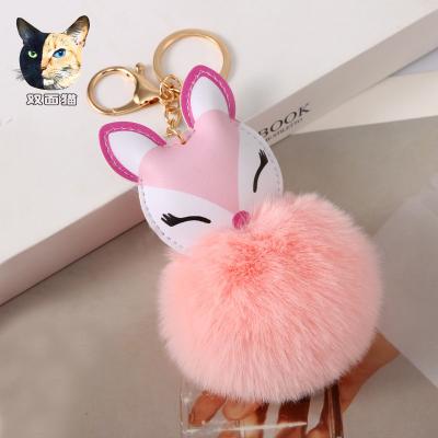 China Factory Wholesale Custom Made Imitation Anime Accessories Cute Car Ornaments Factory Wholesale Fox Rex Bag Rabbit Fur Ball Alloy Fox Key Chain for sale