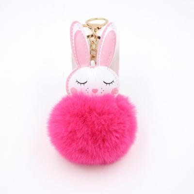 China New Product Small Bunny Rabbit Plush Alloy Ball Car Key Chain Lady School Bag Student Buckle White Cute Wallet Pendant Accessory for sale