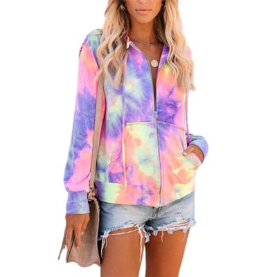 China 2021 New Anti-wrinkle Drop Shipping Dye Tie Women's Sweatshirts Oversized Hooded Hoodies Long Sleeve Casual Solid Zipper Jacket for sale