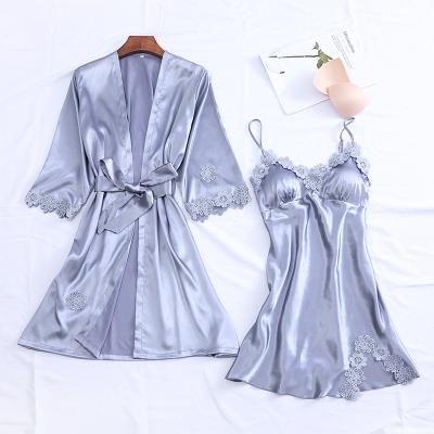 China wholesale QUICK DRY 2 in 1 sexy satin sleepwear plus size silk pajamas set women 2 piece silk pajamas for sale