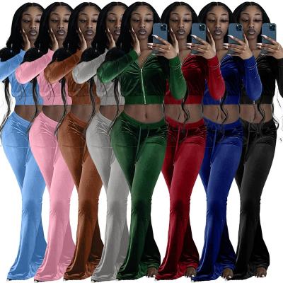 China 2021 Autumn Women Hoodie Sweatsuit Crop Top Anti-Wrinkle Velvet Clothing Women Long Sleeve Sweatpants 2 Piece Pants Set Outfit Velvet Two Piece Set for sale