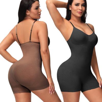 China 2021 New Ladies Antibacterial Thigh Length Slimming Tummy Control Jumpsuit Adjustable Strap Body Shaper Full Underwear Seamless Trimmer for sale