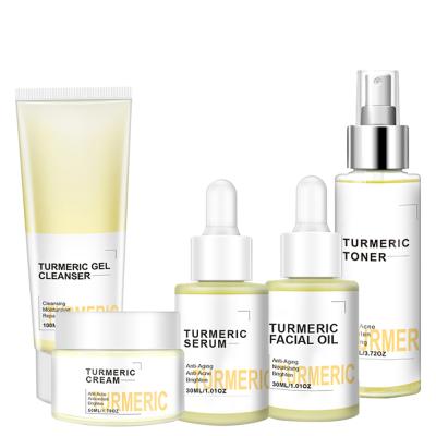 China Skin Care Whitening Organic Private Label Acne Set Vegan Face Cream Serums Whitening Turmeric Skin Care Set for sale