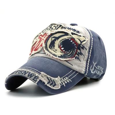 China European and American spiked hat of new cotton baseball cap COMMON high quality washed personality shark for sale