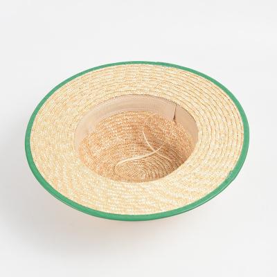 China Image 2022 spring and color matching flat surface hat of new fashion summer straw hat high quality leather brim for sale