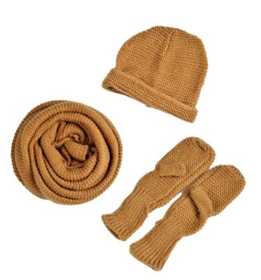 China COMMON Wholesale Winter Knitted Hats With Gloves And Scarf For Women Keep Worm for sale