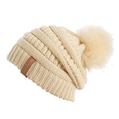 China OEM COMMON Fashion Hat Fur Ball Warm Thickened Knitted Hat Detachable for sale