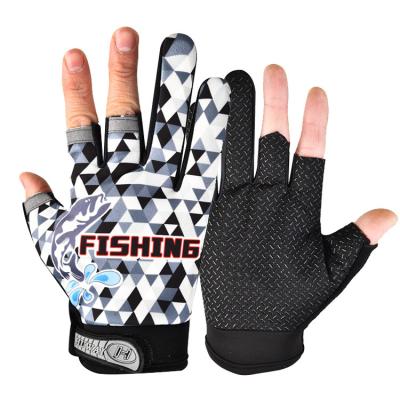 China Unisex Fishing Gloves Outdoor Sports Riding Anti-slip Sunscreen Three Finger Printing Fishing Gloves Wholesale Production for sale