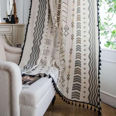 China Wholesale High Quality Blackout Cotton And Blackout Luxury Bohemia Rectangle Curtain Fabric In Living Room Blackout Backdrop for sale