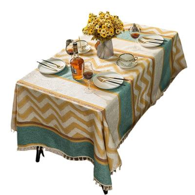 China Wholesale Quiet Cheap Wear-resistant Fabric Luxury Chenille Dining Table Dust Cover Tassel Table Cloth for sale