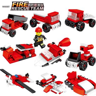 China Fire MODEL Helicopter Fire Truck TOY GG037 Building Block Set Small Particle Plastic Early Education Toy Children Gift Giveaway for sale