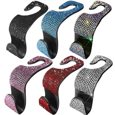 China Car Seat Back Hooks Diamond Bling Rhinestone Auto Hooks Interior Car Seat Headrest Hook Hanger Car Accessories for sale