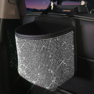 China Bling Bling Crystal Handbag Purse Holder Rhinestone Auto Car Seat Storage Bag Mesh Car Mesh Organizer Back Seat Bag for sale