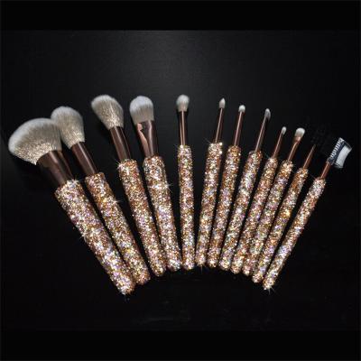 China Luxury Makeup Brush Bling 12PCS Makeup Brush Set Glitter Diamond-studded Kabuki Makeup Brushes Tools With Cup Holder for sale