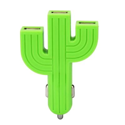 China New Car 3USB Car Charger Adapters Universal Multi-Function Mobile Phone Cactus Auto Vehicle Charger for sale