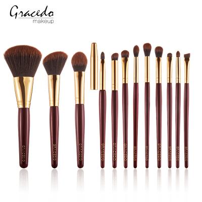 China Angular Blush Chocolate Metallic Gracedo 12 Pcs Custom Logo Free Samples Makeup Brush Private Label for sale