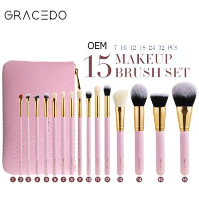 China Angular Blush Hot Selling Private Label GRACEDO Eyes Makeup Brush Set 15pcs Pink Eye Make Up Brush Set for sale