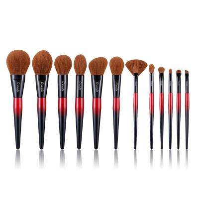 China Angular Blush Gracedo 12 Piece Custom Logo Vegan Red And Black Makeup Brushes Make Up Brush Set for sale