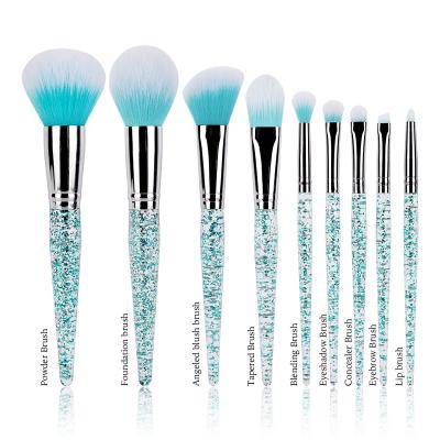 China Angular Blush GRACEDO Amazon Best Seller 9 Pcs Makeup Brush Set Green Glitter Plastic Handle With Cosmetic Bag for sale