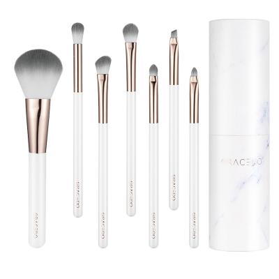 China Angular Blush Free Sample Manufacturers OEM 7 Pcs Professional Vegan Cosmetic Makeup Brush Set With Marble Packing Box for sale