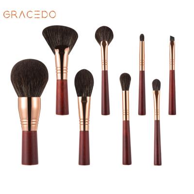 China Angular Blush Gracedo ODM&OEM2021 New Design Style Customizable Vegan Synthetic Hair Mini Walnut Wood Makeup Brushes Set With Custom Bag for sale