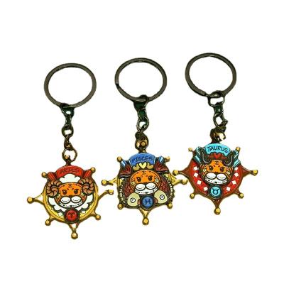 China Constellation Zinc Alloy Double-Layer Souvenir Twelve Craft Gift Activity Badge Japan Cartoon Metal Rotating Key Chain for sale