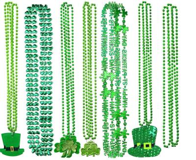 China Other Irish Festival St. Patrick's Day Plated Bead Chain Plastic Shamrock Hanging Pendant Necklace for sale