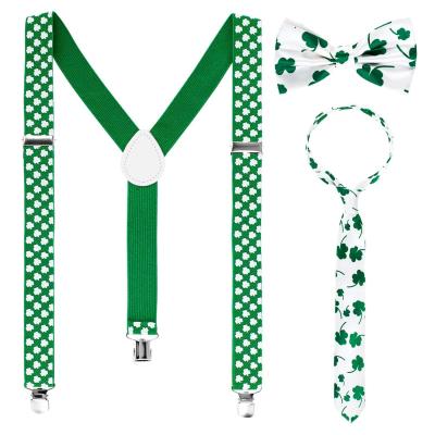 China Striped Irish St Patrick's Day Shamrock Suspenders Three Piece Bow Tie For Men's Holiday Festival Party Costume Accessory for sale