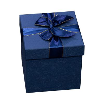 China Simple Exquisite Recyclable Wholesale Wedding Large Lid And Base Bow Tie Square Gift Blue Packaging Paper Box for sale