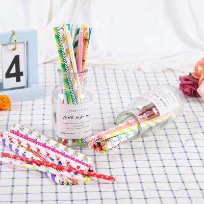 China Custom Printed Disposable Paper Biodegradable Polka Polka Dot Paper Straws Pattern Drinking Straws for sale