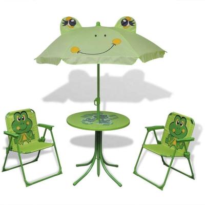 China Waterproof 4 Piece Frog Style Steel Tube Kids Folding Outdoor Furniture Set with Table Umbrella and Chairs for Pool and Beach Garden for sale