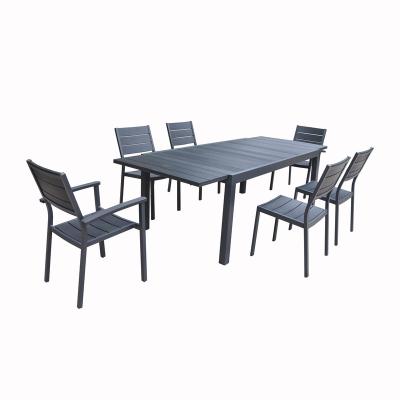 China Garden Set 7 Pcs Outdoor Garden Furniture Set WPC Lawn Dining Set Reclining Table With 6 Armchair Pieces for sale