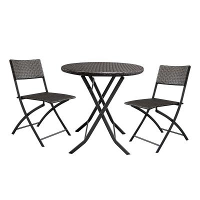 China Leisure Style Rattan Patio Furniture 3 Piece Rattan Furniture Folding Table and Chair Outdoor Garden Bistro Bistro Set for sale