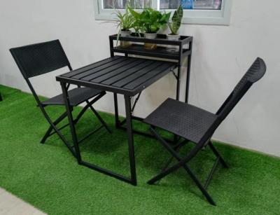 China Plastic Steel Garden Folding Table And Chairs 5mm Tempered Glass With Flower Stand for sale