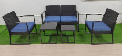 China Garden Steel Plastic Double Wicker Sofa Two Coffe Tables 5 Set for sale