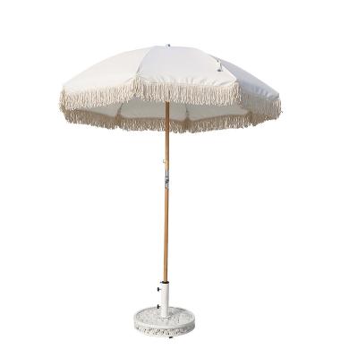 China Outdoor 2M Wood Pole Fiberglass Ribs Straight Sun Umbrella With Tassel for sale