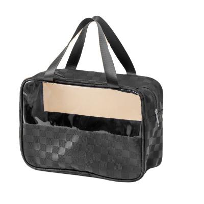 China Fashion 2023 waterproof plaid PVC cosmetic bag, large capacity skincare product bag, portable travel storage bag, high-end storage bag for sale