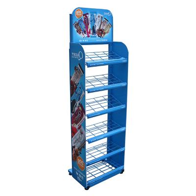 China Easy Assembly Supermarket Metal Wire Display Rack Floor Standing Retail Store Snacks Display Stand Rack for sale