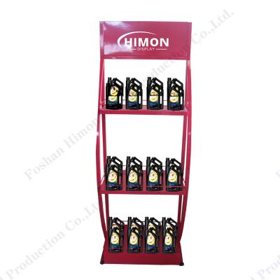 China Auto Service Shop Metal Car Oil Shelf Motor Oil Display Rack For Car Service Shop Heavy Duty Lubricating Oil Rack for sale