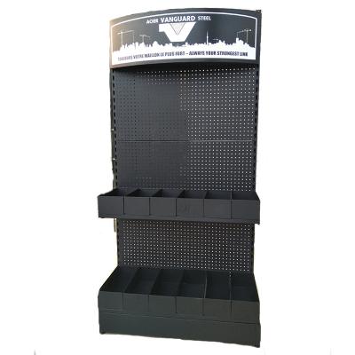 China Custom Retail Stores Hardware Racks Logo Metal Pegboard Display Shelving Rack Tool Shop Floor Stand For Display for sale