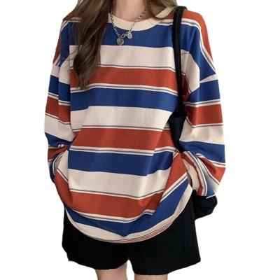 China Anti-wrinkle Women Sweatshirt Striped Thin Pullover T Shirt Harajuku Pullovers Fashion Couples Matching Long Sleeve Tops Sweatshirt for sale