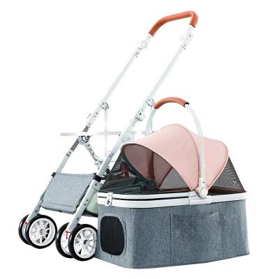 China Newly Design 4 Wheel Pet Carts Comfortable Cat Pram Pet Safety/Easy Folding Travel Carrier Trolley Pet Stroller Dog Walk for sale