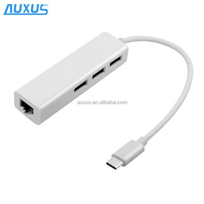 China Pure Oxygn Free Copper Type Ethernet Lan Adapter Multifunctional, 3ports USB C 3.1 RJ45 Hub For Macbook Air for sale