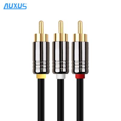 China Black Multimedia Bead Style 3RCA To Cable 3RCA Male To Male Audio Phono Cable With Metal Shell for sale