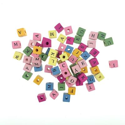 China Natural China 10mm Wooden Square Color Alphabet Beads for sale