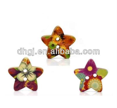 China Star Shape Sustainable Mixed Flower Printing Wooden Sewing Buttons for sale