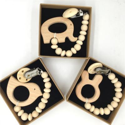 China Wooden Baby Teeth Silicon Beech Pacifier Chain Cartoon Animal Anti-Drop Chain for sale