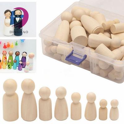 China Children's Toy Wooden Doll Set Unfinished Peg Dolls For Children Hand Painting for sale